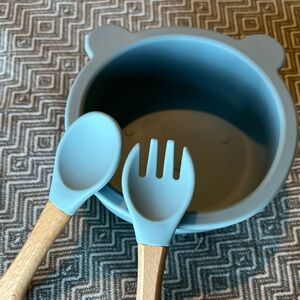 Silicone Baby Bowl and Utensil Set - Blue